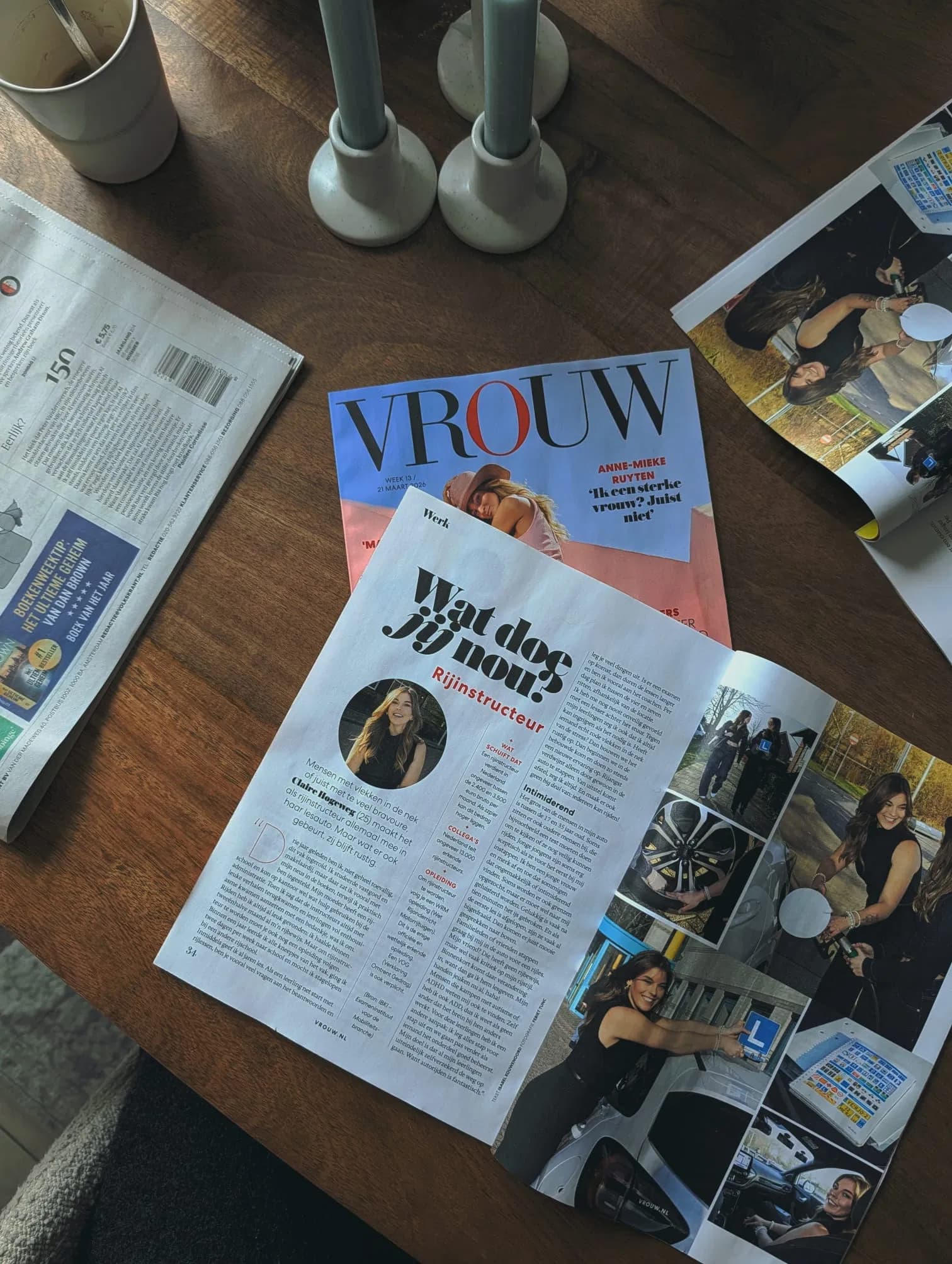 VROUW Magazine artikel over Claire als rijinstructeur